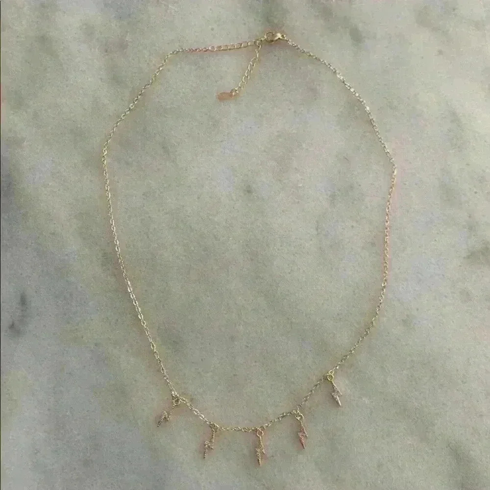 COPY - Gold Crystal Lightning Bolt Charm Chain Necklace - Picture 3 of 4